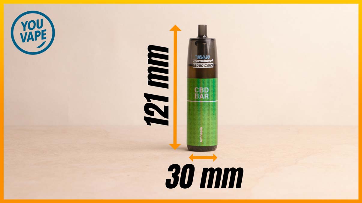 Les dimensions de la Puff 15k Tornado CBD Strawberry Kush
