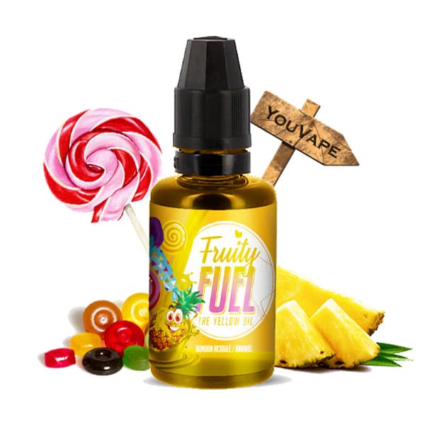 L'arôme concentré Yellow Oil 30ml de la marque Fruity Fuel vous prépare à être emporté dans un tourbillon de saveurs de bonbon à l'ananas.