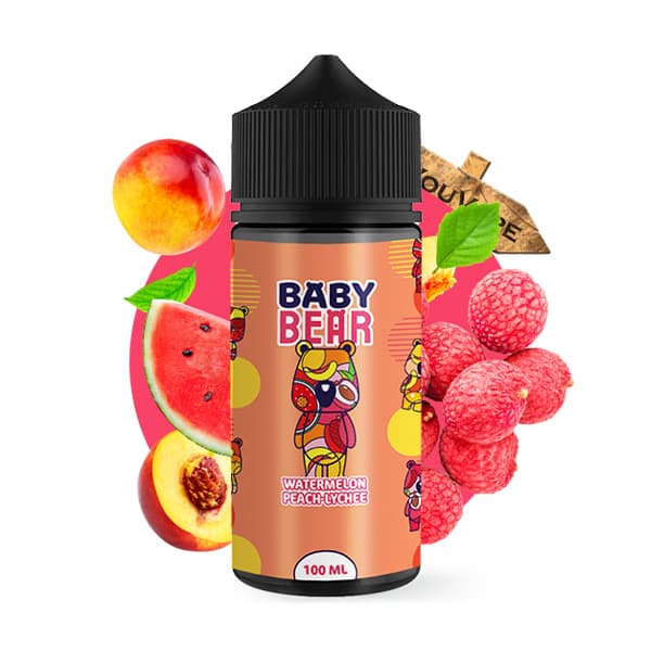 Le e liquide Watermelon Peach Lychee 100ml de Baby Bear est une expérience gustative immersive où la fraîcheur de la pastèque, la douceur de la pêche et l'exotisme du litchi se combinent harmonieusement.