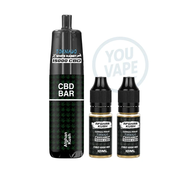 La Puff 15k Tornado CBD Afghan Kush est une puff rechargeable longue durée, livrée avec 20ml de eliquide CBD aux saveurs complexes de la variété Afghan Kush