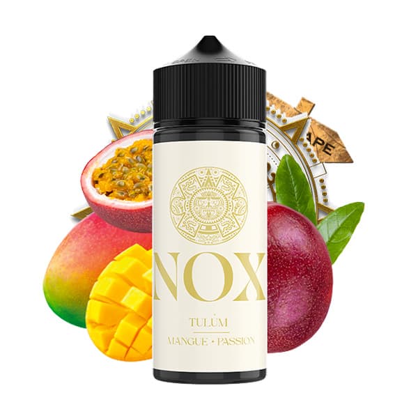 Le e-liquide Tulum de Nox est votre passeport pour l'ancienne cité Maya, incarnant l'union idéale entre la mangue sucrée et la passion exotique.