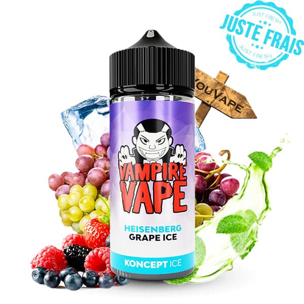 Le e liquide Heisenberg Grape Ice est la fameuse saveur du Heisenberg, agrémenté de raisins amenant une pointe d'acidité à cette recette douce et fraîche.