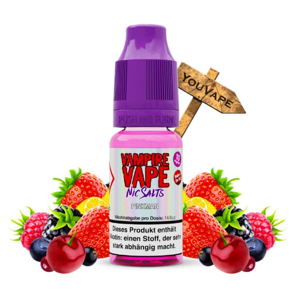 Le e liquide Pinkman Nicsalts est la fameuse recette de Vampire Vape aux saveurs de fruits rouges composées de fraise, framboise et cerise.