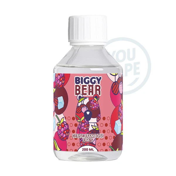 Le e-liquide Cerise Framboise Frais 200ml de Biggy Bear dégage des saveurs de cerises mûres combinées à des framboises et une touche de fraîcheur intense.