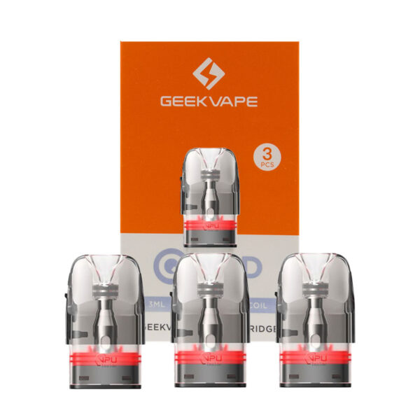 Pack de 3 cartouches Q Pod 3ml avec résistance intégrée pour les pods de la série Q de Geek Vape, tel que le Wenax Q ou le Sonder Q.