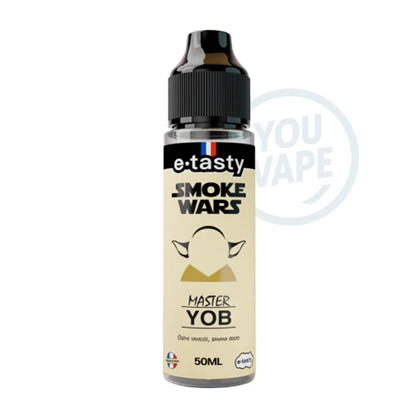 Le eliquide Master Yob, de la gamme Smoke Wars, par E.Tasty est une saveur de gâteau banana bread avec son coulis de caramel.