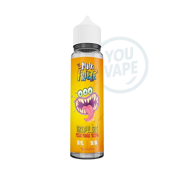 Le e-liquide Tireboulette 50ml de la gamme Multi Freeze de Liquideo est un trio de fruits avec pêche, mangue et fruit de la passion ultra frais.
