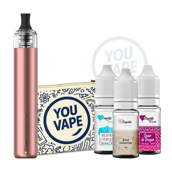 Pack Cigarette électronique Novice Cyber G Slim DTE Rose + 3 e-liquides Cupide