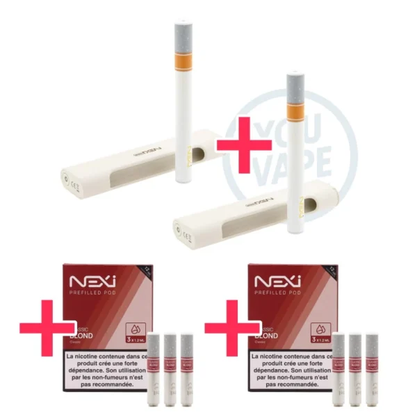 2 E-Cigarettes Nexi One de Aspire avec 2 packs de 3 cartouches 12mg/ml