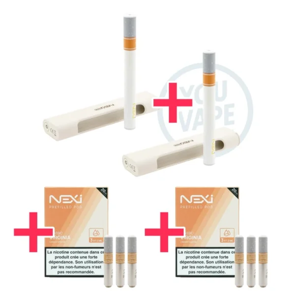 2 E-Cigarettes Nexi One de Aspire avec 2 packs de 3 cartouches 20mg/ml