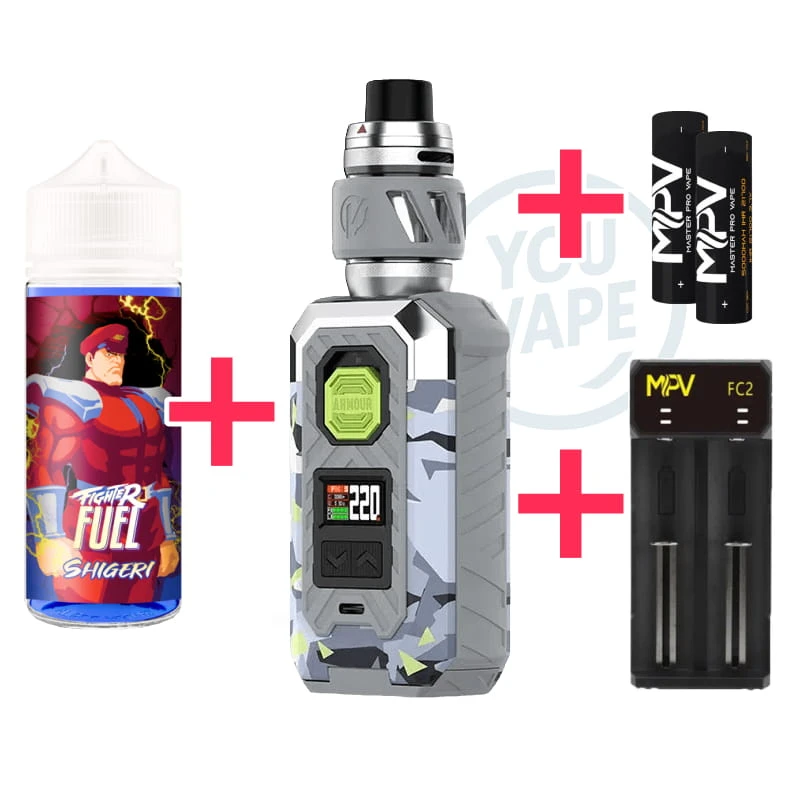 Pack Gros Nuage YouVape - 1 kir Armour Max iTank T + 2 Accus 21700 + 1 1 chargeur 2 Accus + 1 eliquide Shigeri 100ml