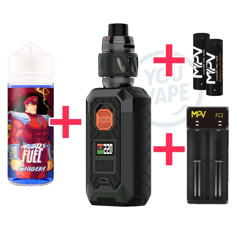 Pack Gros Nuage YouVape - 1 kir Armour Max iTank T + 2 Accus 21700 + 1 1 chargeur 2 Accus + 1 eliquide Shigeri 100ml