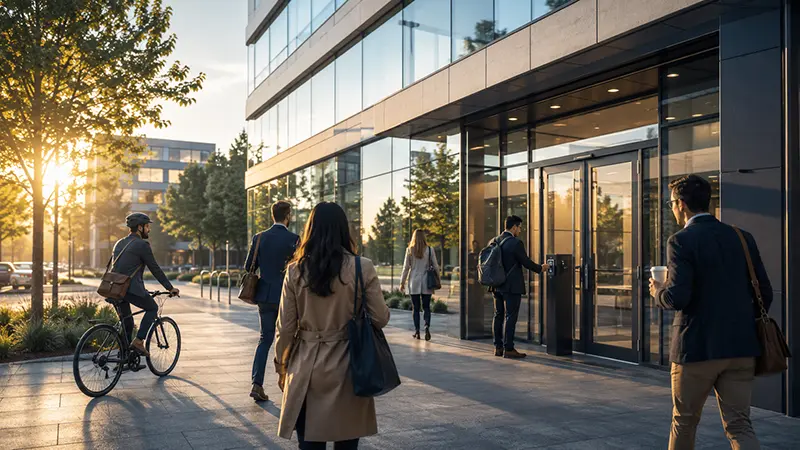 Salarié arrivant sur leur lieu de travail le matin