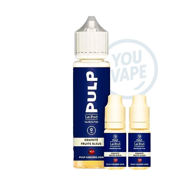 E liquide granite fruits bleu de 60ml par Pulp, avec 6mg de nicotine en boosters