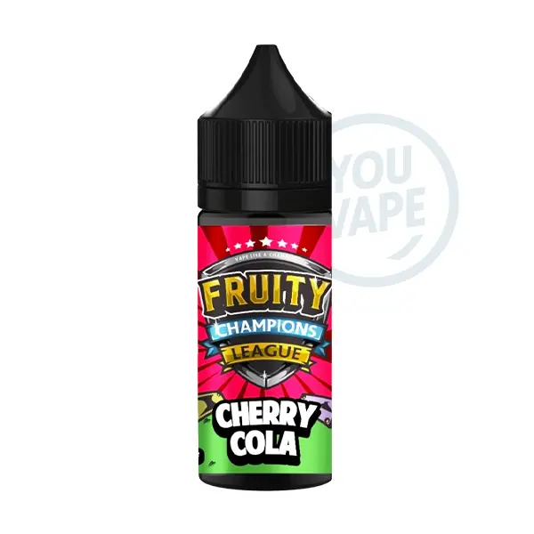 L'arôme concentré Cherry Cola 30ml de Fruity Champions League est une saveur de boissons cola à la cerise mentholée.