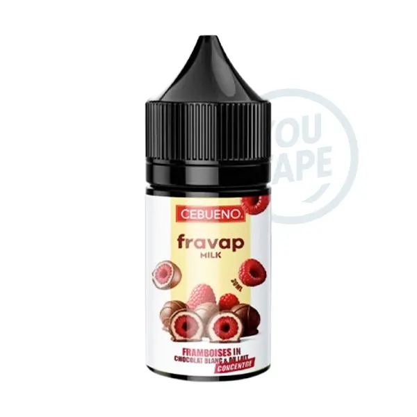 L'Arôme Concentré Fravap 30ml de Cebueno est une saveur framboise nappée d’un duo de chocolats blanc et au lait.