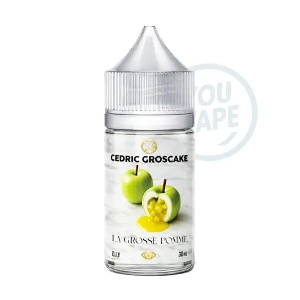 L'Arôme Concentré La Grosse Pomme 30ml de Cedric Groscake est une saveur de dessert à la pomme en trompe l'œil avec un crumble.
