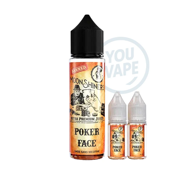 Le e liquide Poker Face 60ml de Moonshiners est une saveur mêlant de la noix de coco, des amandes grillées, du sucre brun et de la vanille.