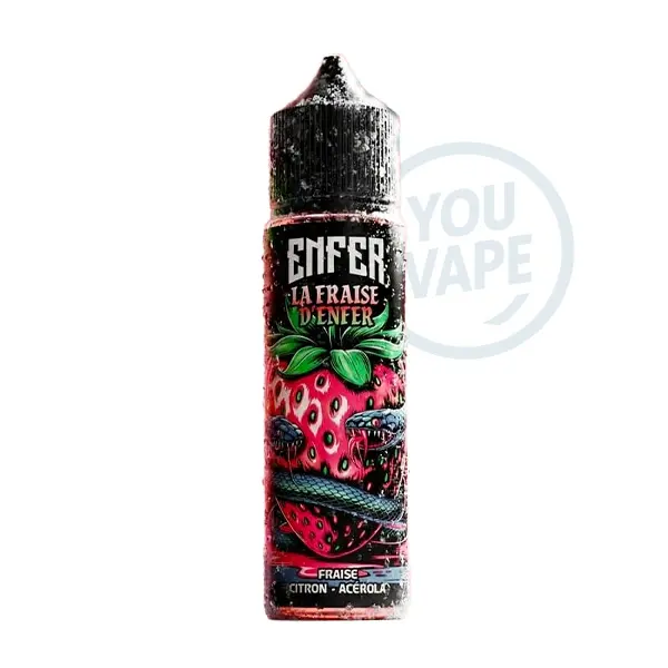 Le e liquide La Fraise d'Enfer 50ml de la gamme Enfer par Vape 47 est une saveur de fraise glacée, agrémentée d'un citron zesté et de baies d'acerola.