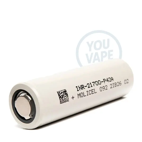 Accu 21700 de la marque Molicel, qui offre une capacité de 4200mAh, un courant de décharge maximum de 30A en continu, et de 45A en pulse.