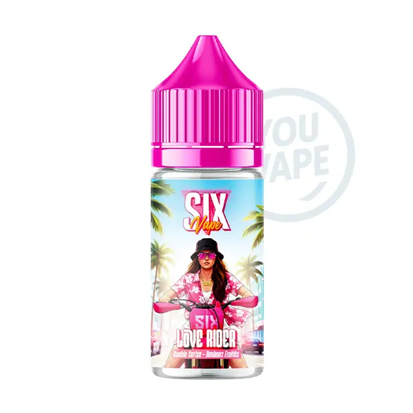 L'arôme concentré Love Rider 30ml de Six Vape propose des saveurs de cerise et de bonbons.