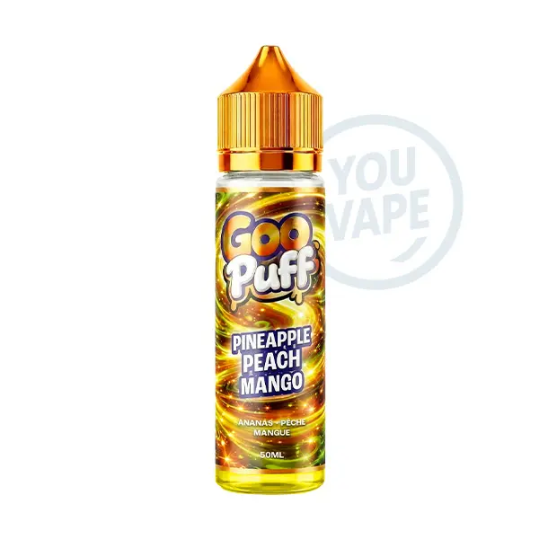 Le e liquide Pineapple Peach Mango 50ml de la marque Goo Puff vous propose un goût fruité et glacé d'ananas, pêche et mangue.