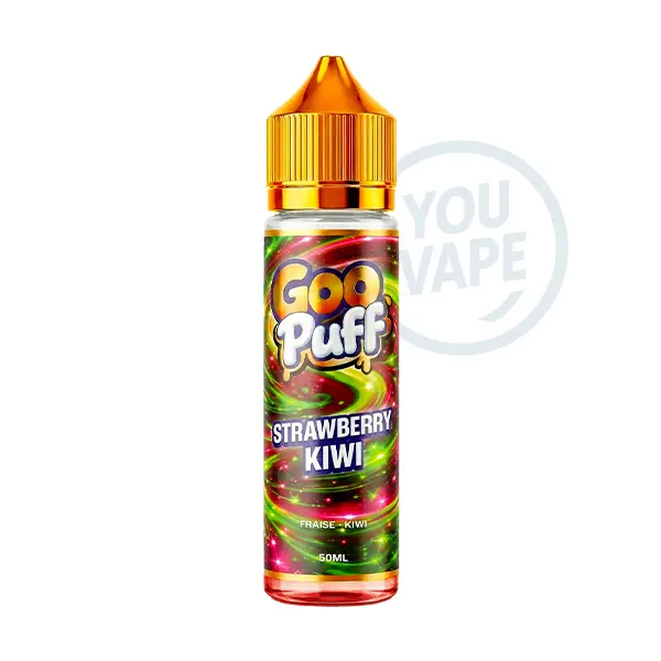 Le e liquide Strawberry Kiwi 50ml de la marque Goo Puff vous propose un goût fruité à la fraise et à la pastèque.