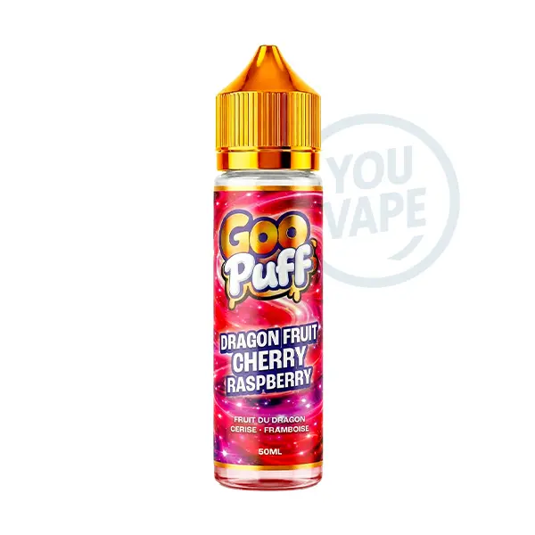 Le e liquide Fizzy Cherry 50ml de la marque Goo Puff vous propose un goût fruité et glacé à base de fruit du dragon, cerise et framboise.