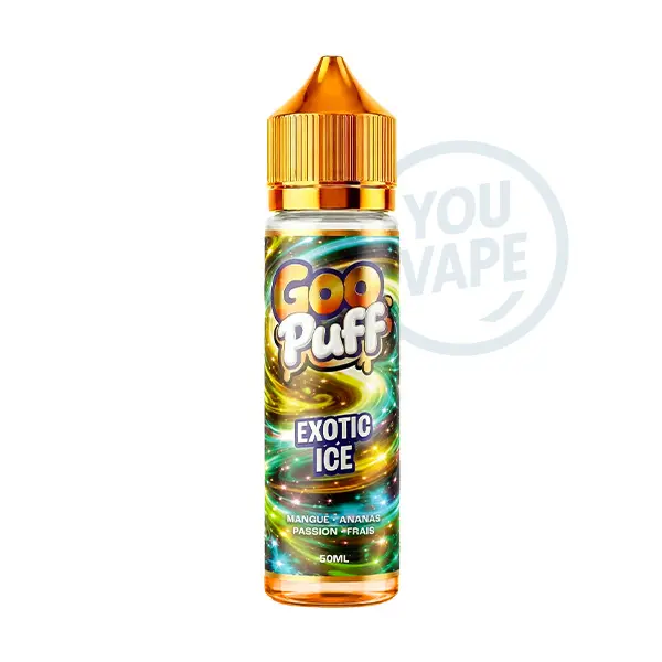 Le e liquide Fizzy Cherry 50ml de la marque Goo Puff vous propose un goût fruité et glacé de fruits exotiques.