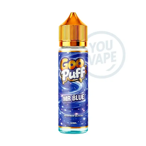 Le e liquide Mr Blue 50ml de la marque Goo Puff vous propose un goût fruité et glacé à la myrtille.