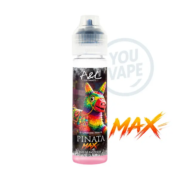 Le Pinata Max 50ml de Arômes et Liquides développe des saveurs de pastèques rouge et jaune aux saveurs intensément fruitées et sucrées avec une fraîcheur extrême.