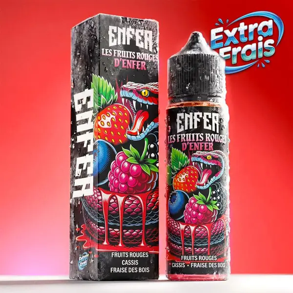 Le e liquide Les Fruits Rouges d'Enfer 50ml de la gamme Enfer par Vape 47 est une saveur de cocktail de fruits rouges acidulés, dominé par un cassis et une poignée de fraises des bois.