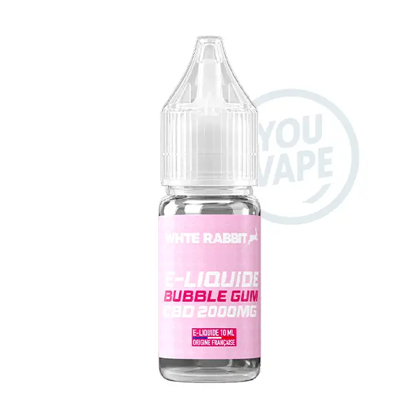 Le eliquide CBD Bubble Gum 2000MG de White Rabbit est une recette au goût de chewing-gum sucré.