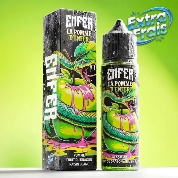 Le e liquide La Pomme d'Enfer 50ml de la gamme Enfer par Vape 47 est une saveur de pomme verte croquante associée au fruit du dragon et à un délicieux jus de raisin blanc.